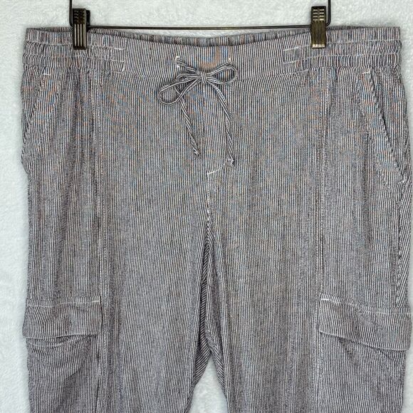 Old Navy Linen Blend Pinstripe Cargo Pants size Large Beachy Resort Wear - Picture 4 of 16